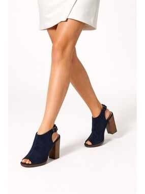 Lord & Taylor 424 Fifth Leather Deanna Navy Slingback Heels Mules Size 8
